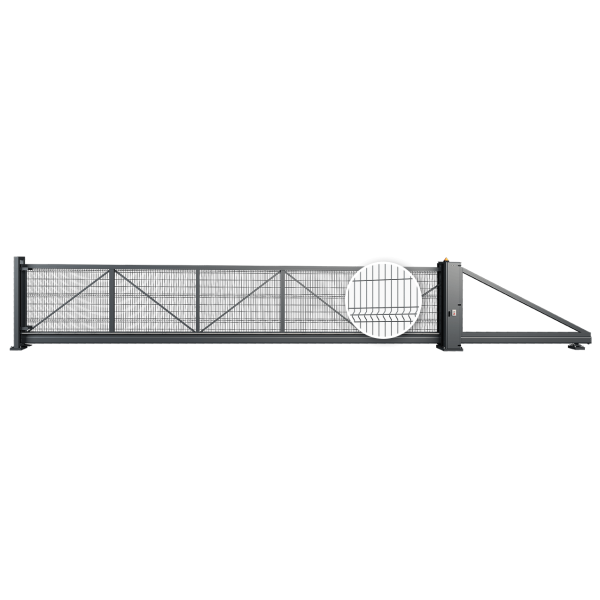 Freitragendes Schiebetor PI 95 Gitterpaneel VEGA B 6500 x 1200