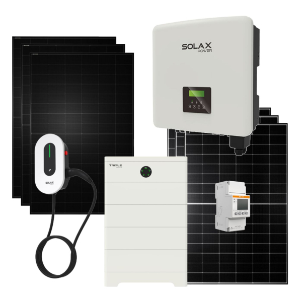 Photovoiltaik Komplettpaket, 15,84 kWp Module + Unterkonstruktion + Hybridwechselrichter + Speicher + Wallbox Freifläche z.B. im Garten