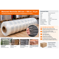 Manunet Netzfolie transparent 500 mm × 400 m | 16 µm