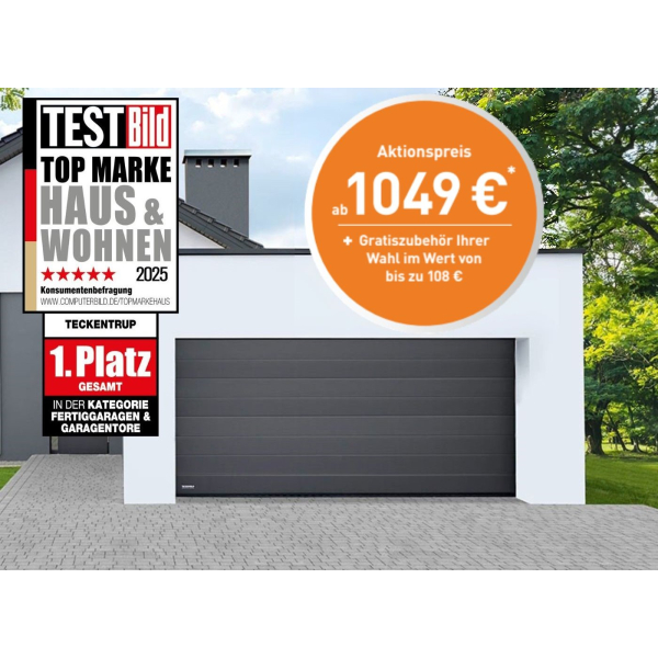CarTeck Garagen Sectionaltor 2750x2125 mm Anthrazitgrau (RAL 7016) Woodgrain Mittelsicke