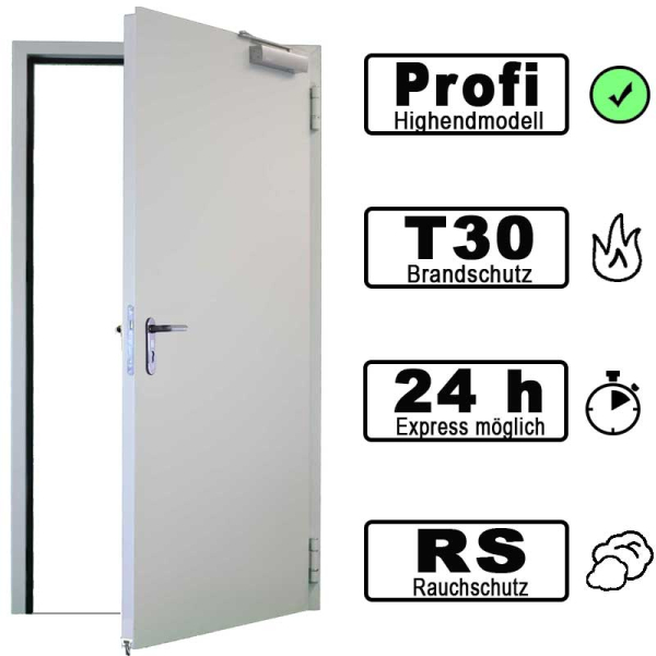 T30 Brandschutztür 875x2000 mm rechts rauchdicht durch Schleifdichtung