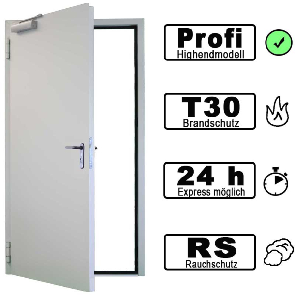T30 Brandschutztür 1125x2125 mm links rauchdicht durch Anschlagdichtung