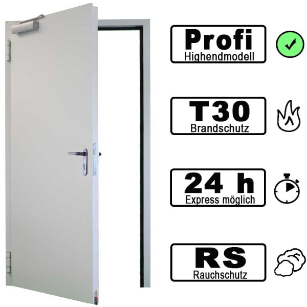 T30 Brandschutztür 1125x2125 mm links rauchdicht durch absenkbare Bodendichtung