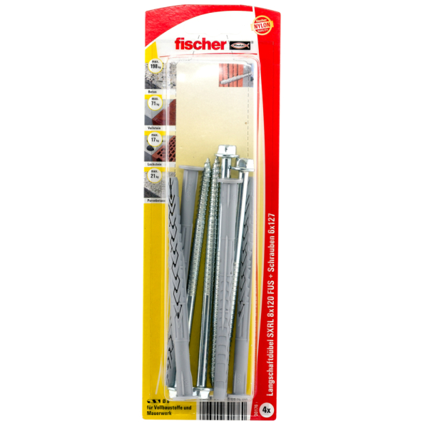 fischer Langschaftdübel SXRL 8 x 120 FUS Sechskantschraube mit U-Scheibe (4 St.)