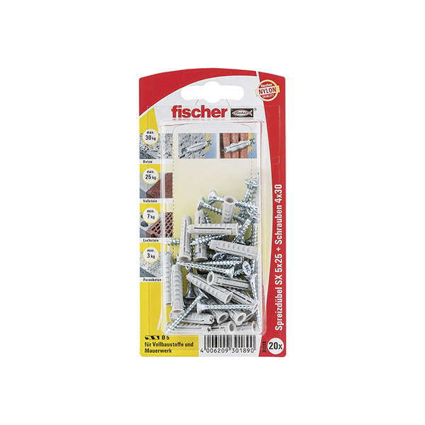 fischer Dübel SX 5 x 25 S mit Schraube (20 St.)