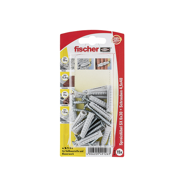 fischer Dübel SX 6 x 30 S mit Schraube (15 St.)