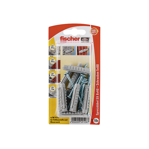 fischer Dübel SX 8 x 40 S mit Schraube (10 St.)