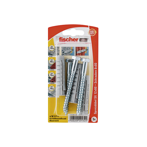 fischer Dübel SX 12 x 60 S mit Schraube (3 St.)