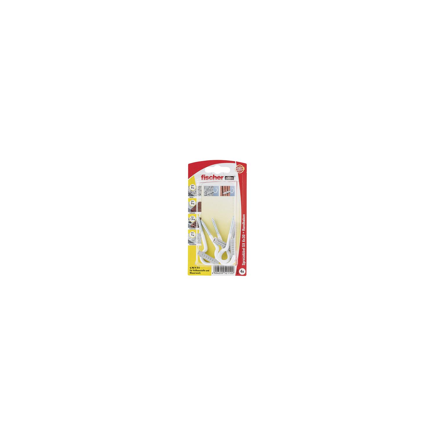 fischer Dübel SX 6x30 RH mit Rundhaken,...