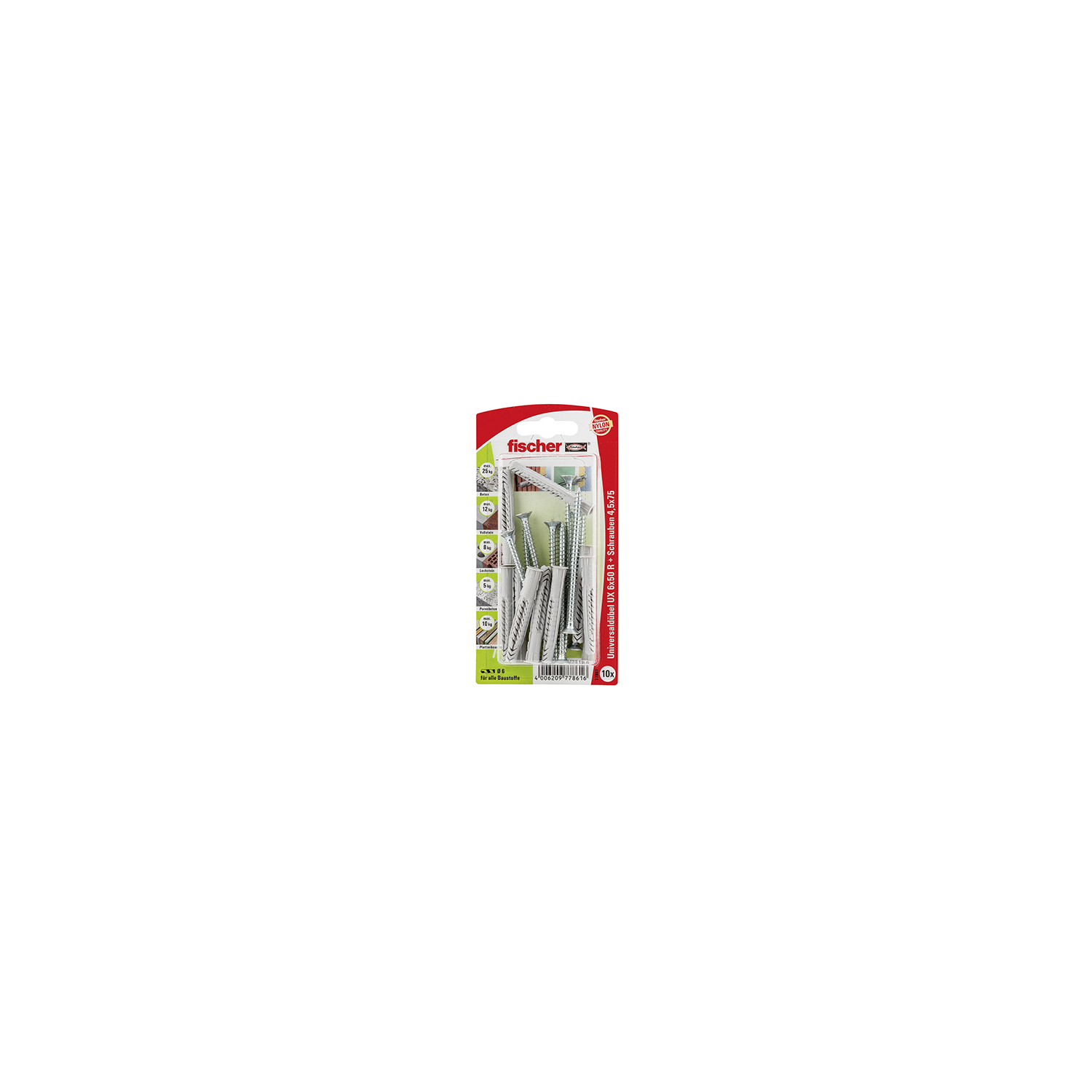 fischer Universaldübel UX 6 x 50 R S mit Rand und...