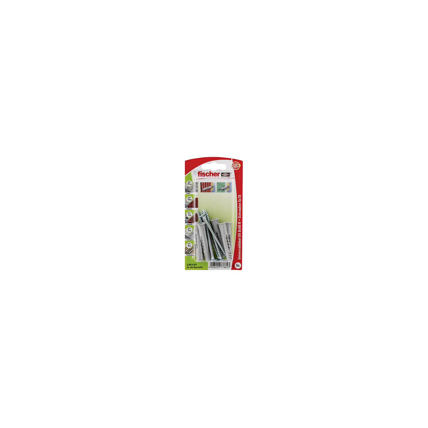 fischer Universaldübel UX 8 x 50 R S mit Rand und...