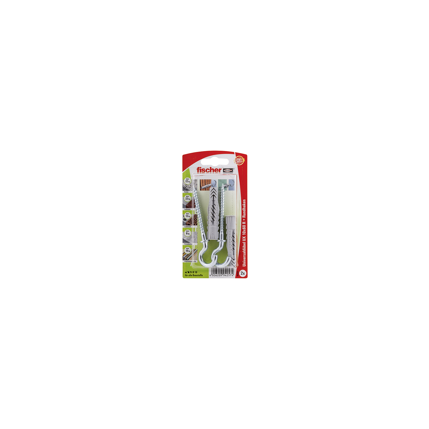 fischer Universaldübel UX 10 x 60 RH mit Rundhaken...