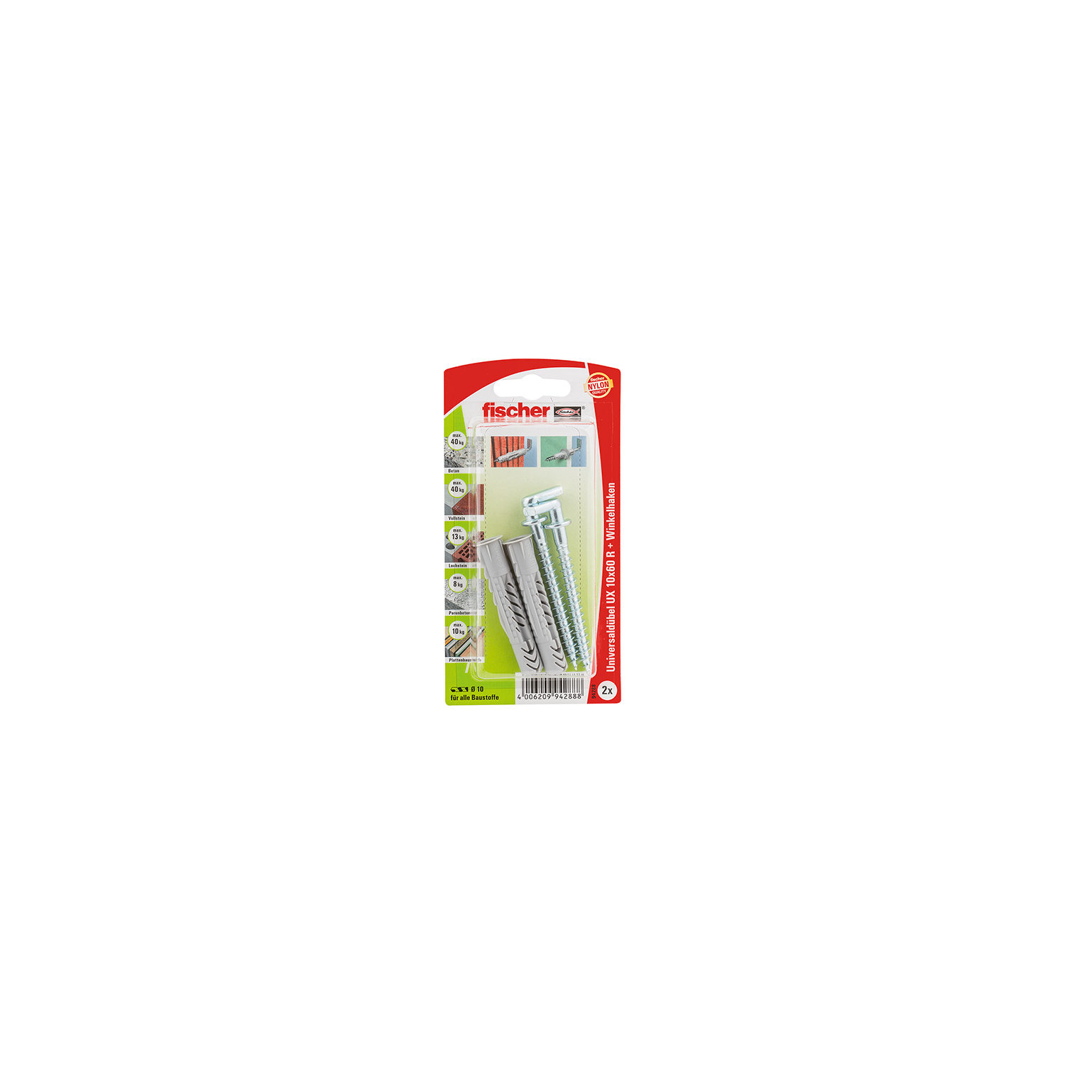 fischer Universaldübel UX 10 x 60 WH mit Winkelhaken...